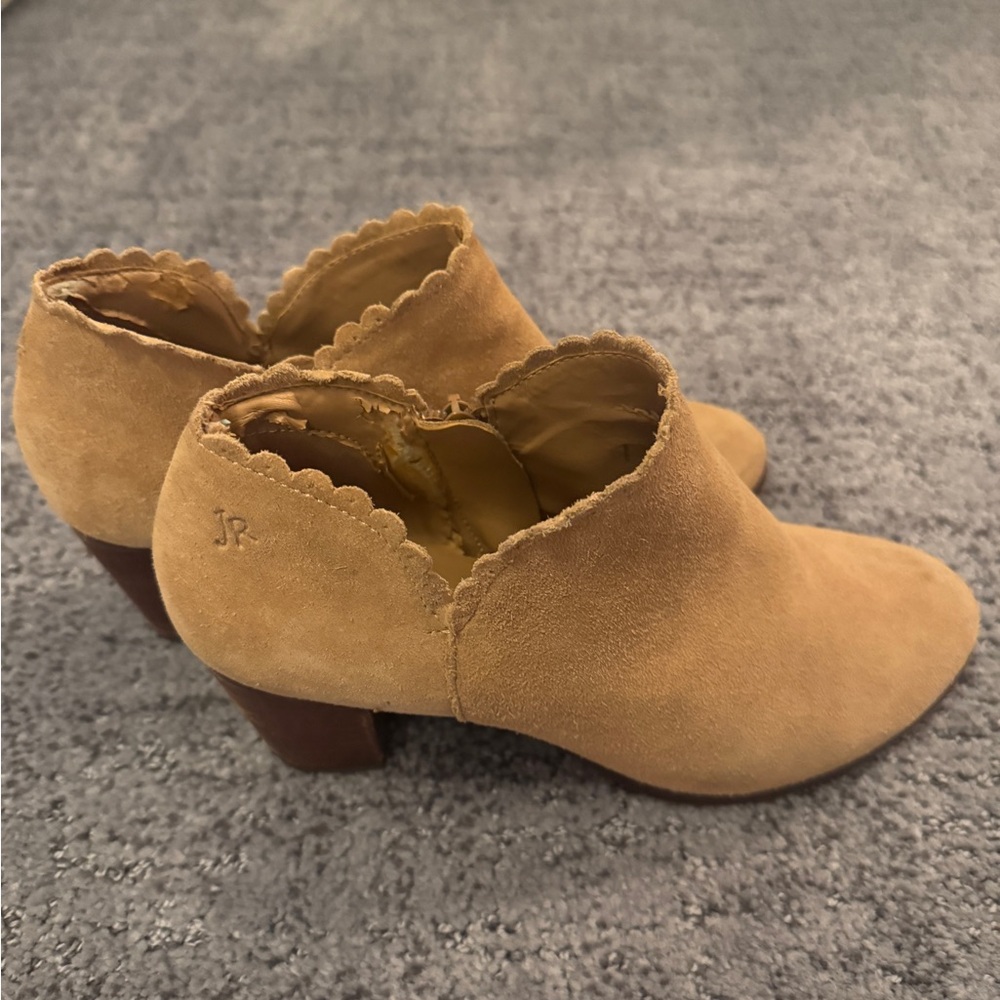 Jack Rogers Camel Suede Scalloped Heeled Boots